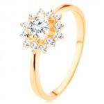 9K Yellow Two Tone Gold Round Diamond Halo Circle Engagement Ring - Prong Set