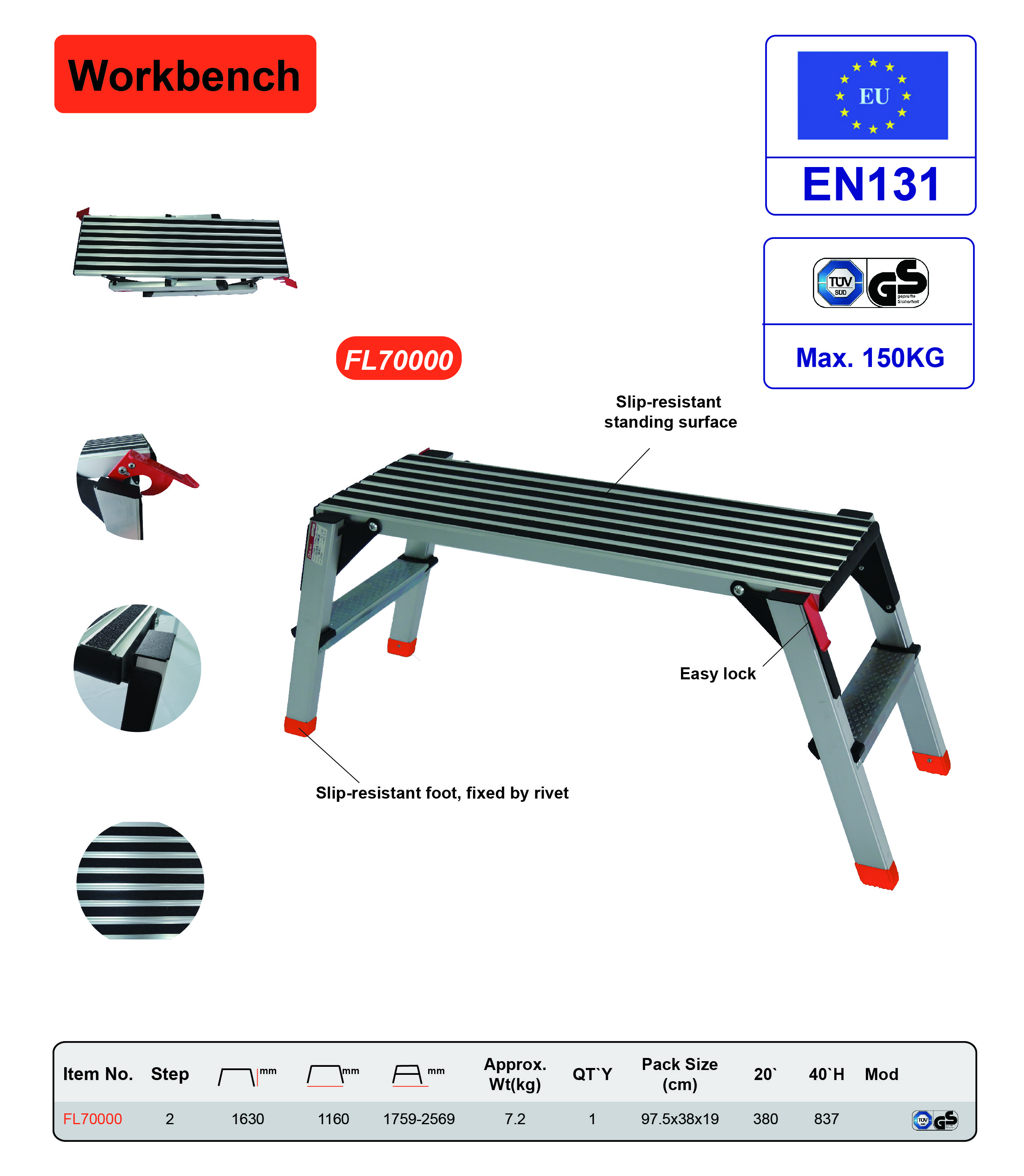 Lightweight Aluminum Work Platform 150kg / 330lb Large Load Capacity
