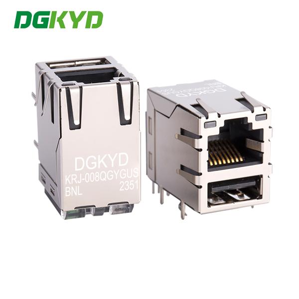 KRJ-008QGYGUSBNL Rj45 90 Degree Connector USB2.0 Socket Built In Gigabit Filter