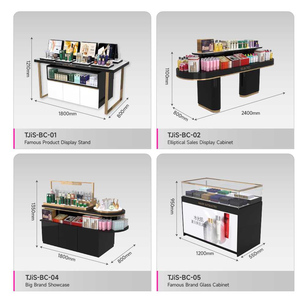 Retail Shop Fitting Gold Rush Series Case 93sqm Cosmetic Display Design for Customized Store Display Furniture