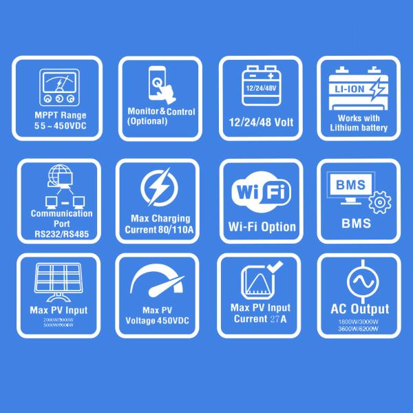 3.5 Kva Hybrid Inverter 24V 220V 3.5 Kw Solar Inverter Single Output
