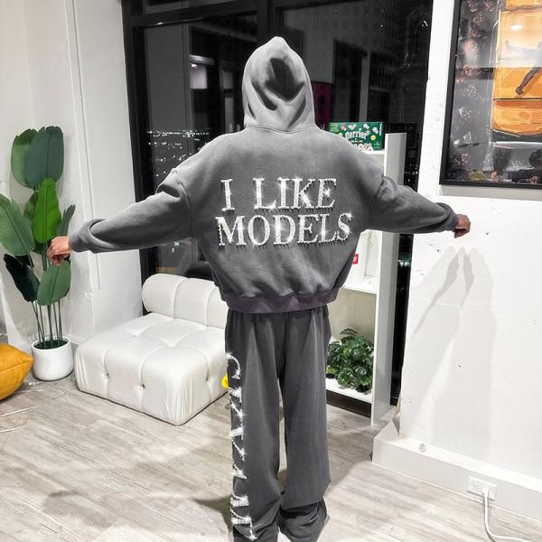 Custom Sweat Suit Rhinestone Tracksuit Zip up Hoodies Streetwear Baggy Stacked