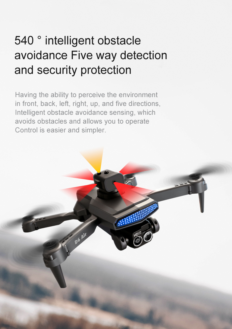 D6 Air Mini Drone Professional 4k HD Camera Quadcopter with Foldable Design Obstacle Avoidance and Remote Control