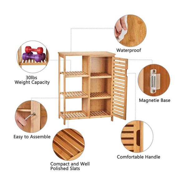 Solid Bamboo Kitchen Storage Cabinet Shelf For Bathroom Storage