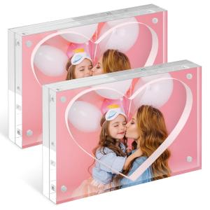 Wholesale 5 X 7 Clear Heart Shape Acrylic Magnetic Photo Frame Lucite Double Side Picture Frame from china suppliers