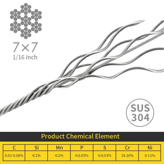 Grade Type 316 Stainless Steel T316 Cable Railing Kit 500ft 1/8" Wire Rope 7x7 Strand for Deck Railing