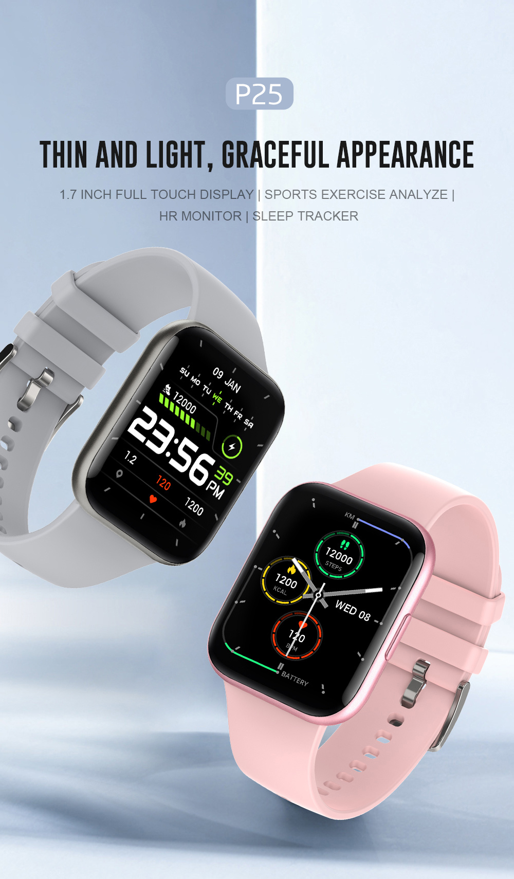 1.69 Inch Large Screen Display for Sleep Heart Rate and Exercise Monitoring P25 Smart Watch