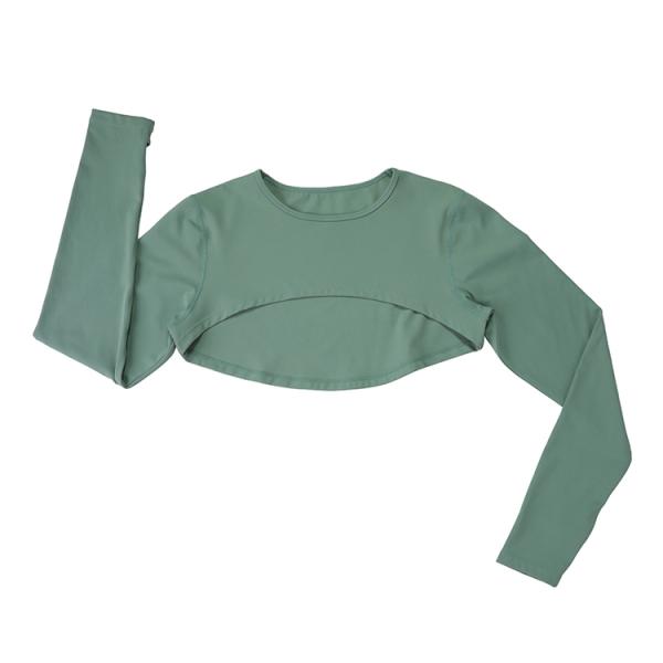 Long Sleeves Sports Crop Top with Thumb Holes in Polyester/Spandex Fabric by HEXIN