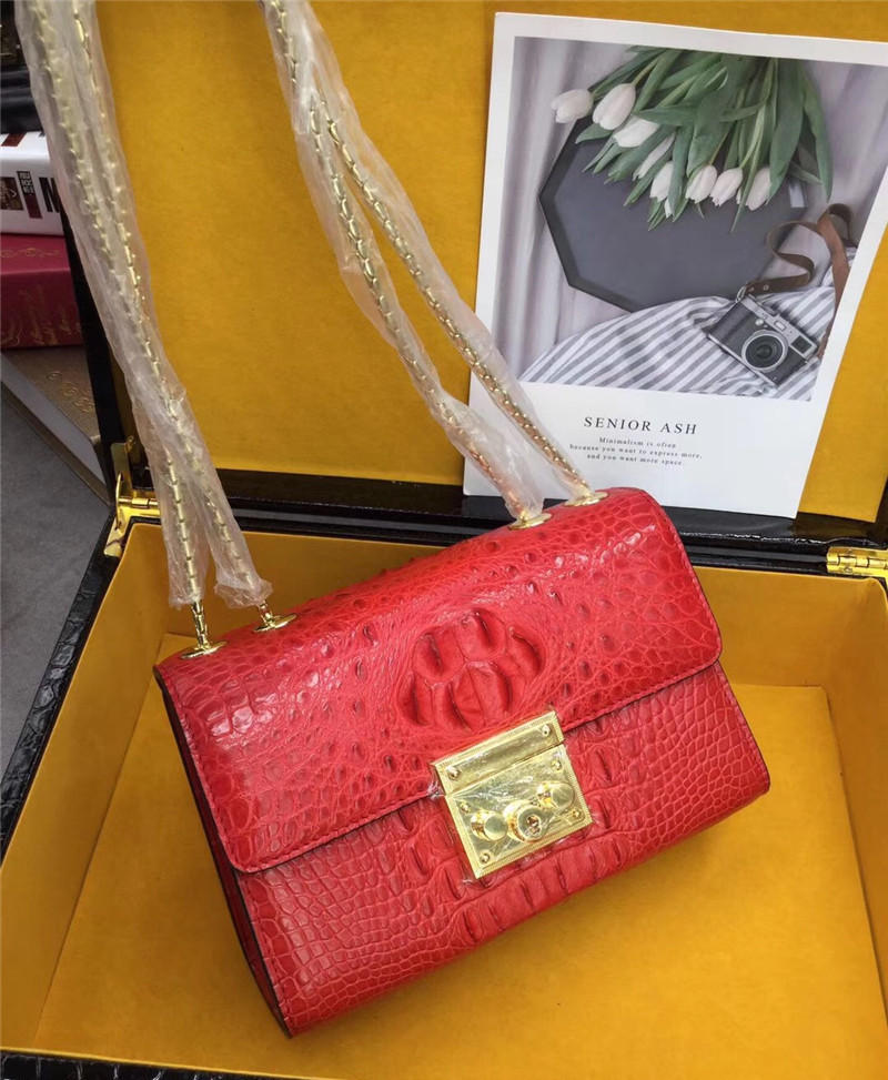 Exotic Crocodile Skin Women's Small Purse Genuine Alligator Leather Lady Flap Bag Chain Belt Female Cross Shoulder Bag
