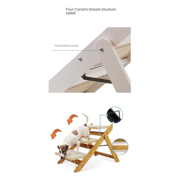 Bamboo Wooden 16cm Fold Up Dog Steps 24cm 3 Step Dog Stairs