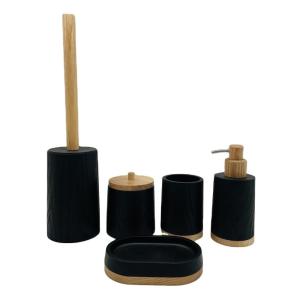 Wholesale Black Wood Print Polyresin Bathroom Accessory Set With Stripe Pattern from china suppliers
