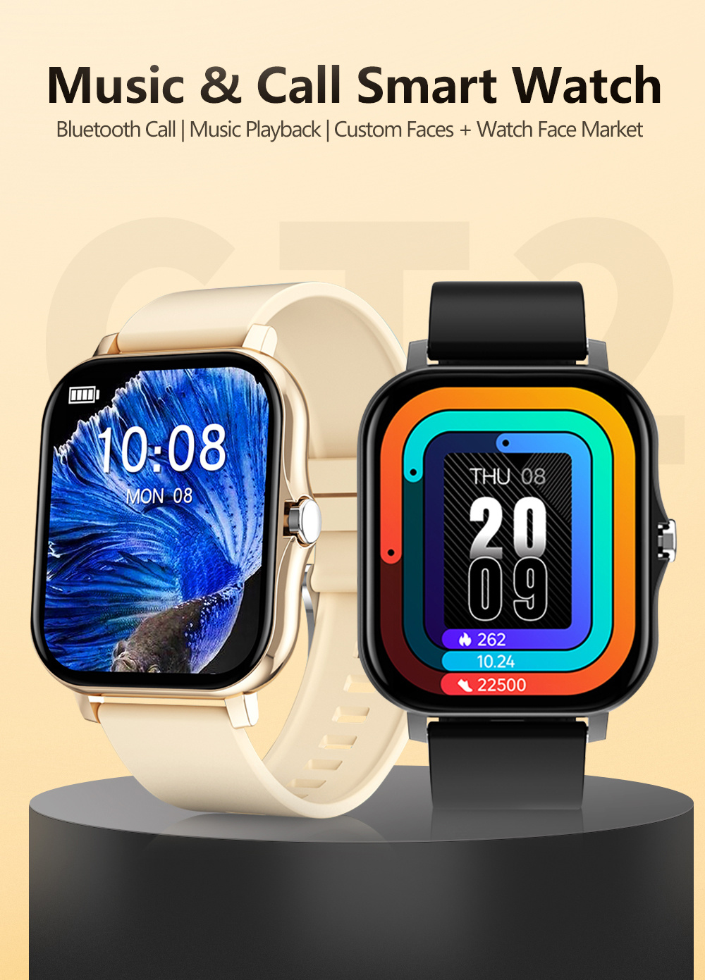 2022 New Aliexpress Hot Sale Square Shape Full Touch Screen Women Men CT02 Smart Watch