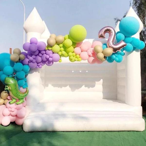 Inflatable White Bounce House Bouncy Jump Castle With Air Blower For Kids All Ages Birthday Party Wedding