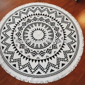 Wholesale cotton reactive printed round beach towel with tassels 150cm 300-600gsm customer design from china suppliers