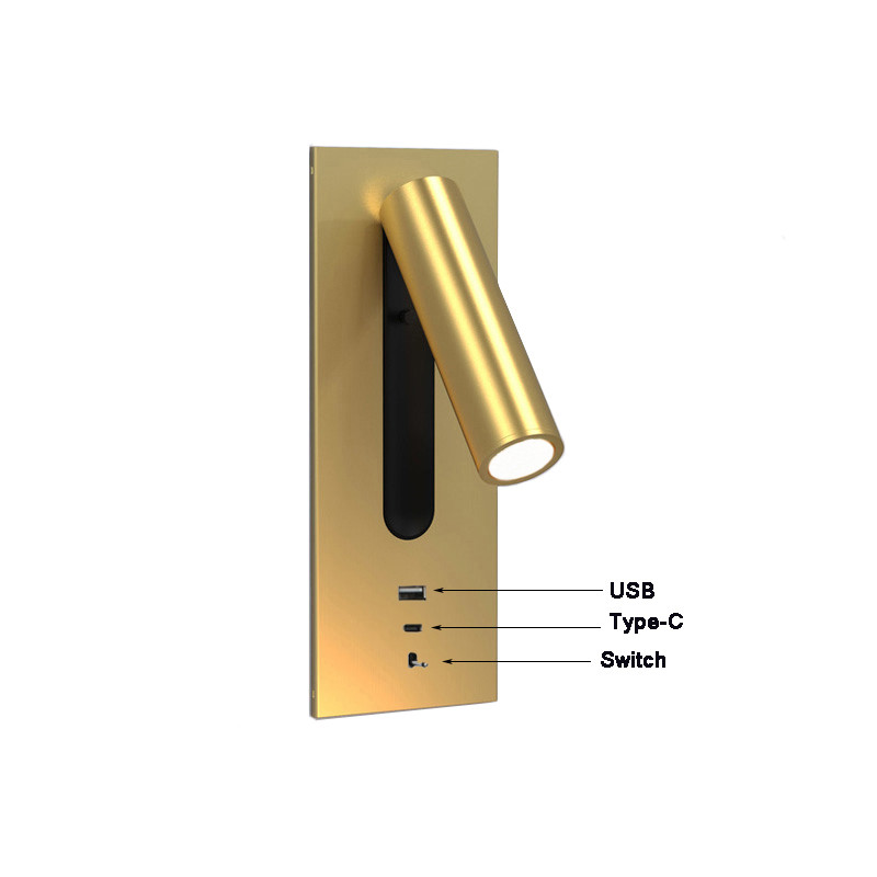 USB type-C 3W bedside reading wall light headboard wall lights hotel villa bed wall lamps rotate lamp