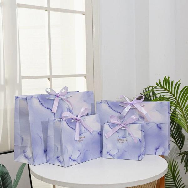 New Style Bow Hand Gift Shopping Bag Custom Color Logo Design Kraft Paper