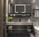 Black Lacquer Contemporary Bathroom Cabinets Rectangle Wash Basin Mirror Cabinet
