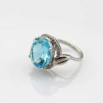 925 Silver Ring with 10mmx12mm Oval Blue Topaz Cubic Zircon (R271)
