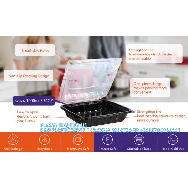 To Go Containers, Anti-Fog Shrink Wrap 25 Pack 34 Oz 8 Inch Meal Prep Container Microwave Freezer Safe Hinged