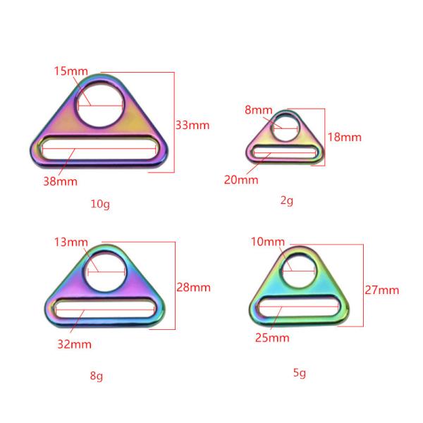 20mm/25mm/32mm/38mm Zinc Alloy Rainbow Triangle Buckle Shape Slider Strap Buckle For Bags