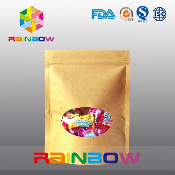 Quality Customized Stand Up Kraft Paper Bag With Front Window For Candy Packaging for sale