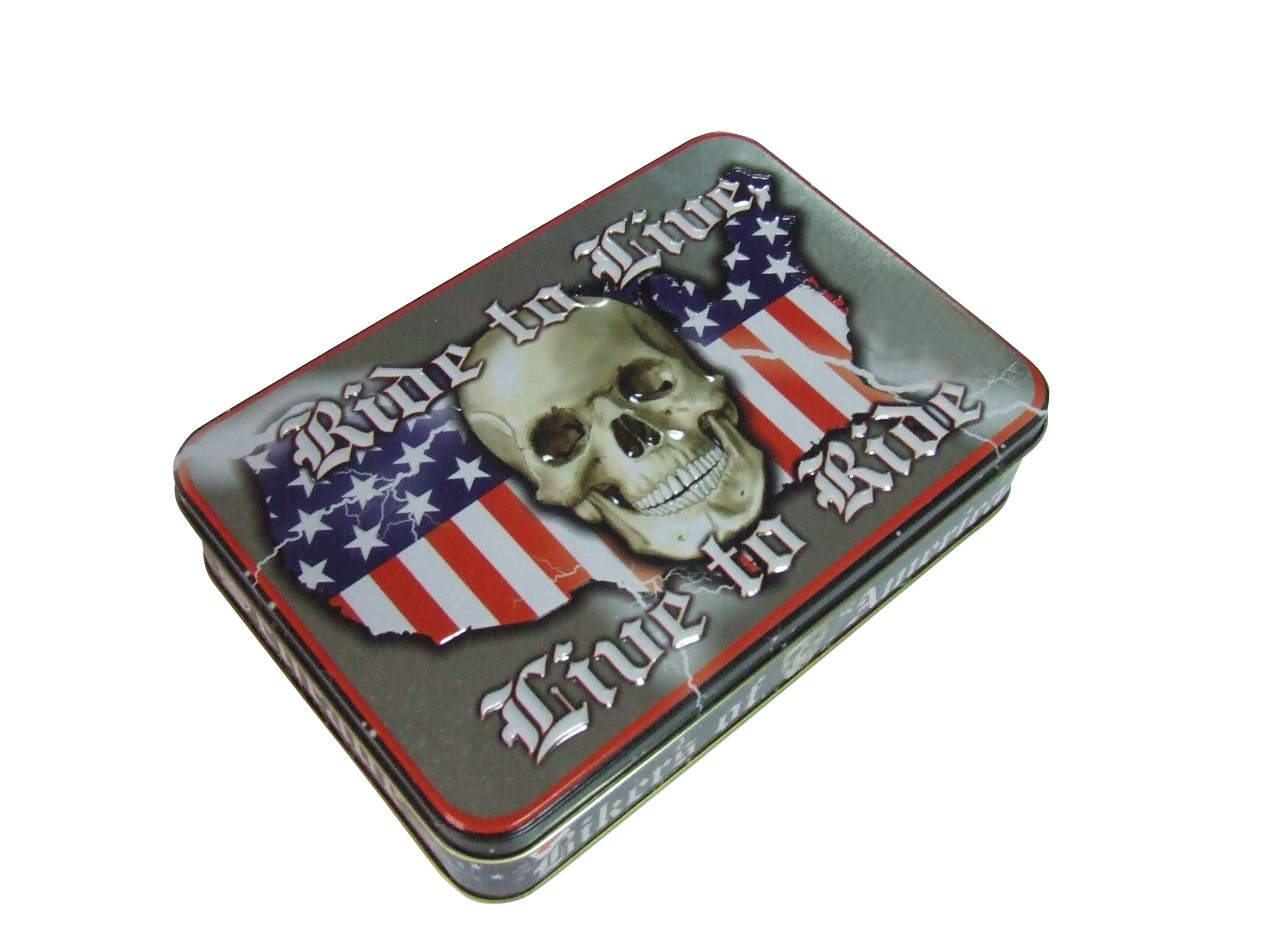 Skull Shape USA Map Printed Metal Tin Cans Embossing Rolled Out Line