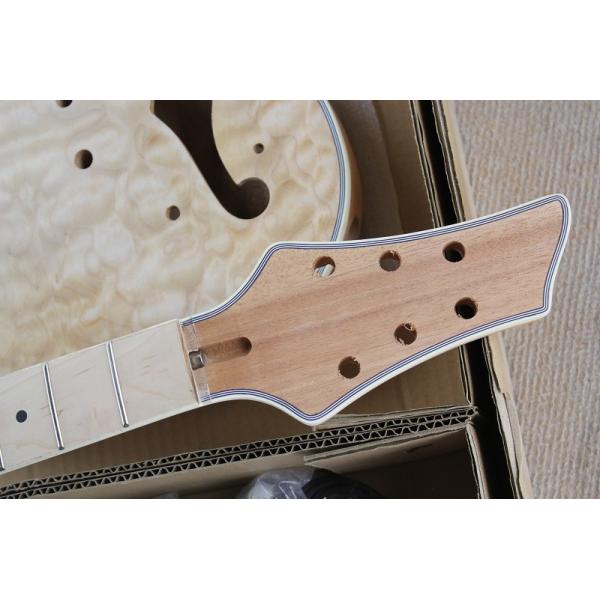 Custom Semi-hollow Electric Guitar Kit(Parts) with Mahogany Body ans Neck,Flame Maple Veneer,Chrome Hardwares,DIY Guitar