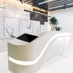 Waterproof Glossy Curved Reception Desk LED One Person With Monitor