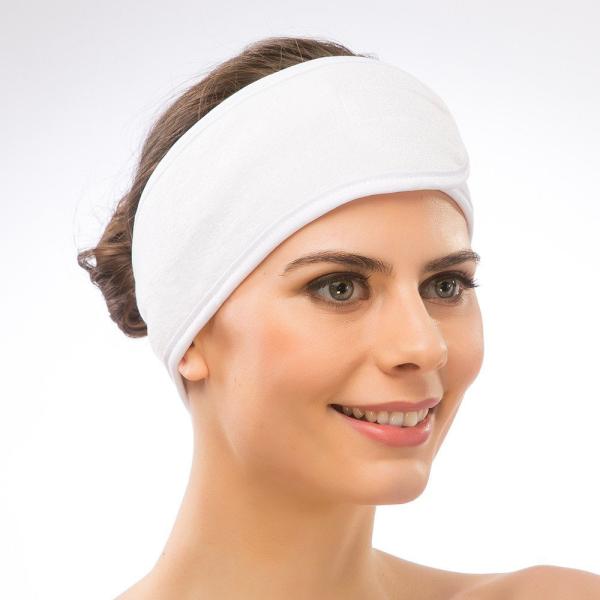 White Elastic Ajunstable Terry Cloth Spa Headband Stretch Towel Washable Facial