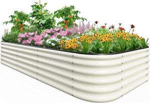 Wholesale 8*3.5*1.5Ft Ivory White Oval Galvanized Raised Garden Beds Outdoor Custom Logo from china suppliers