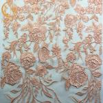 Nice Nylon Embroidered Mesh Lace Fabric / Pink lace Material 91.44cm Length