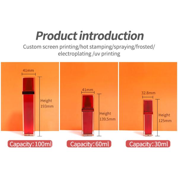 Customized Plastic Cosmetic Bottles Square Acrylic Cosmetic Packaging Bottle Red For Eye Cream