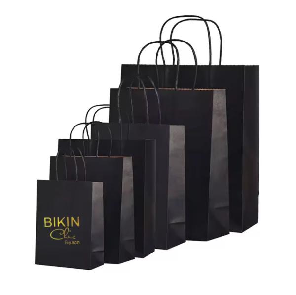 Custom Printed Black Luxury Shopping Gift Paper Bag With Handle And Bow Paper
