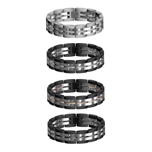 Brushed And Matte Black Fashion Stainless Steel Bracelet With Silver Watch Band