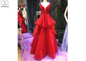 Wholesale Red A Line Ball Gown Puffy Purffles V Neck Backless Lace Beaded Cotton Linen from china suppliers