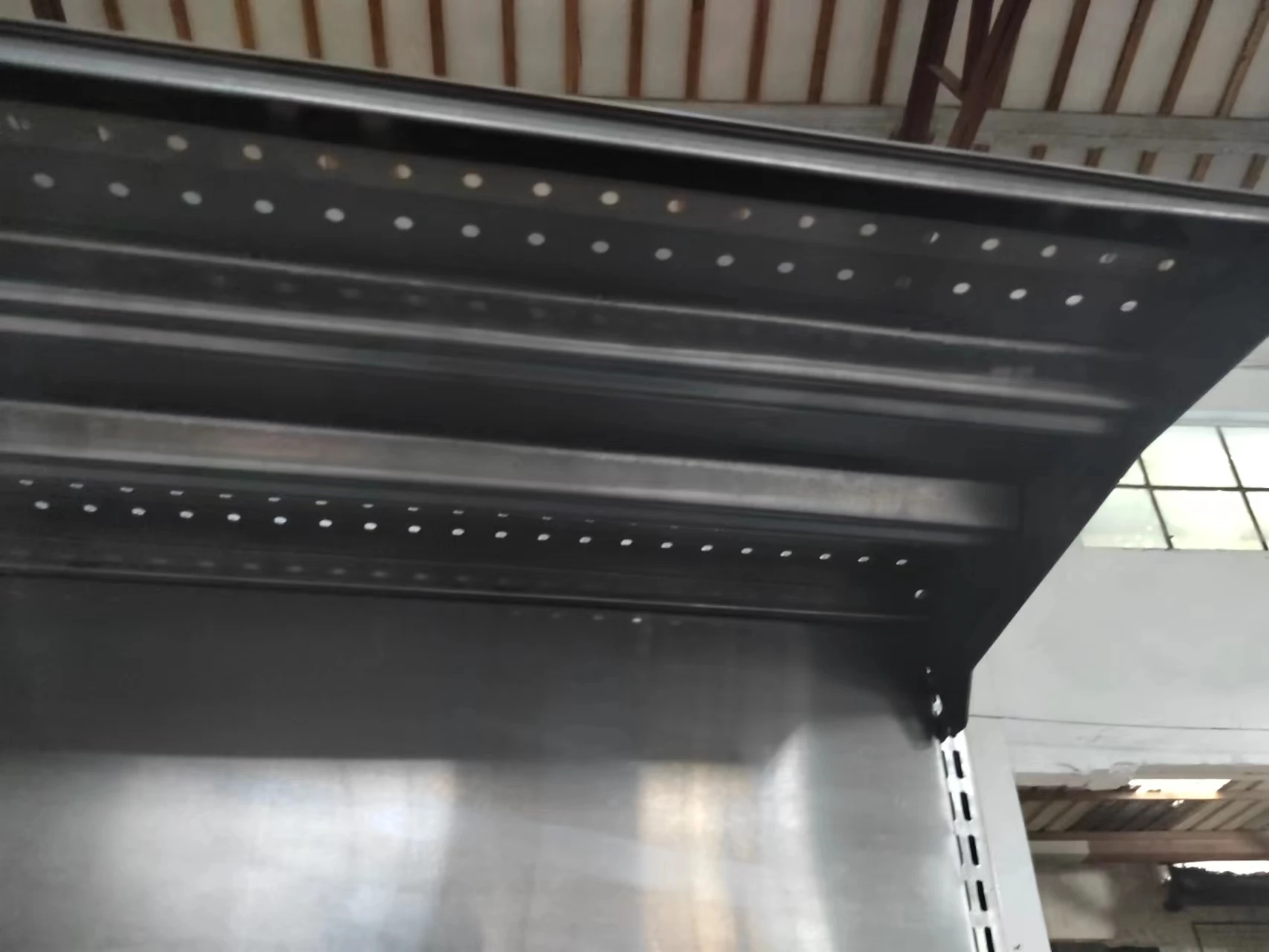 Factory custom color size metal single-sided department store shelves black store shelving