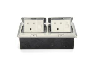Wholesale Aluminium Alloy Double Floor Socket Silver Duplex Floor Box 2 Power 2 Network from china suppliers