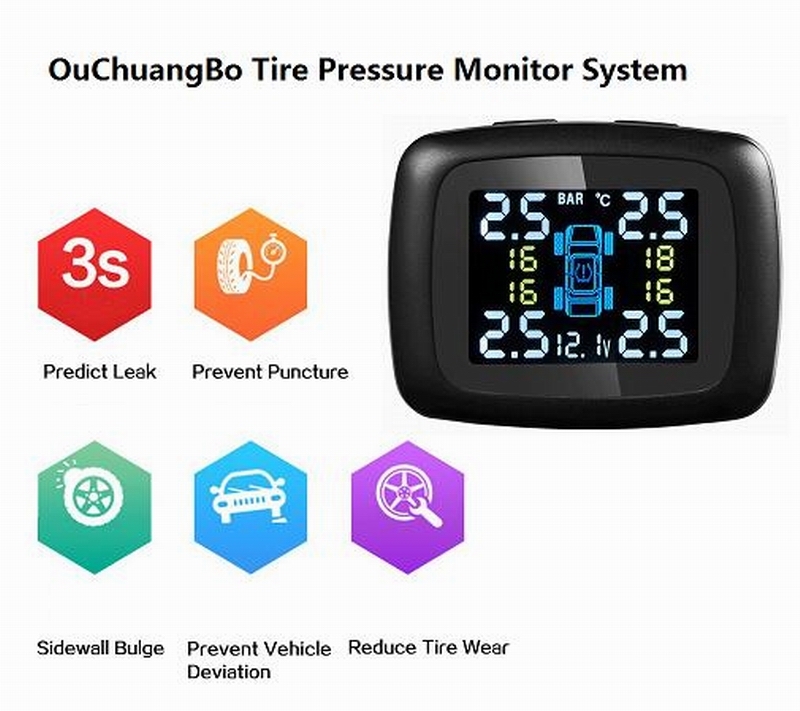 Ouchuangbo car TPMS tire Pressure Monitoring System Cigarette Lighter Power Alarm Systems in stock