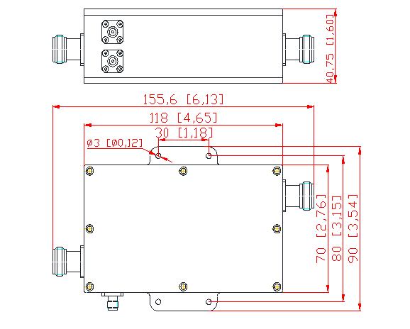 N Female 35dB 0.3KW 0.1-1 GHz Bi Directional Coupler