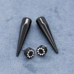 Circle Clear Gems Black Spiral Ear Tapers 18G 1mm Acrylic Faux