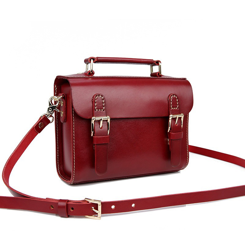 Polyester Lined Retro Cowhide Crossbody Bag in First Layer Vegetable Tanned Leather