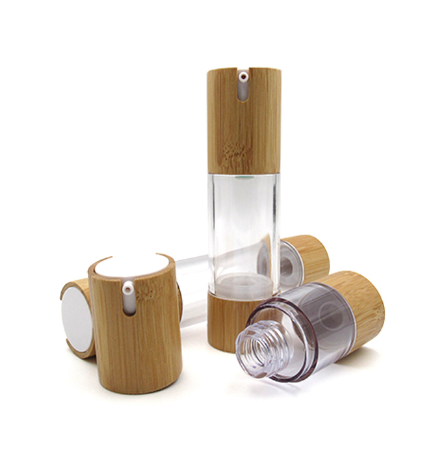 Plastic Luxury Pump Bamboo Lotion Cosmetics Packaging Airless Bottle