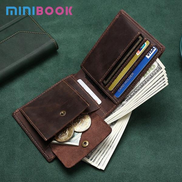 Open Closure RFID Blocking Wallet for Men's Crazy Horse Leather Credit Card