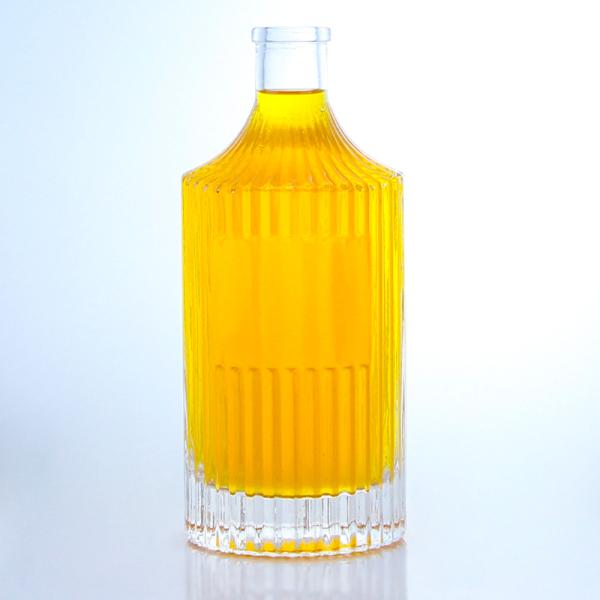 Customized Glass Bottle for Rum Vodka Whisky Tequila Gin Striped Design Cork Sealing Type