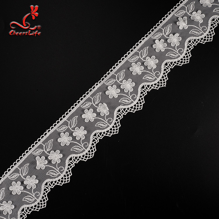 Border Materials Flower Embroidery Cotton Lace Trim For Home Textile , Bags