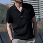 100% Linen S - 3XL Men'S Casual Shirt Short Sleeve Soild Color Single Button