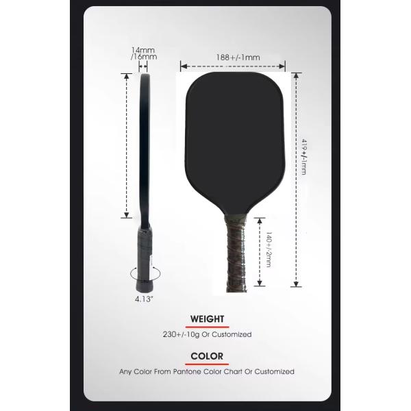 Lightweight Pickleball Paddle with 3D Custom Design and 18K Carbon Fiber Honeycomb Core