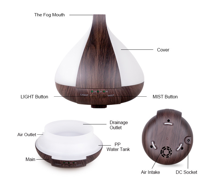 Ultrasonic 220ML Large Capacity Home Mist Wood Grain Colorful Aromatherapy Diffuser