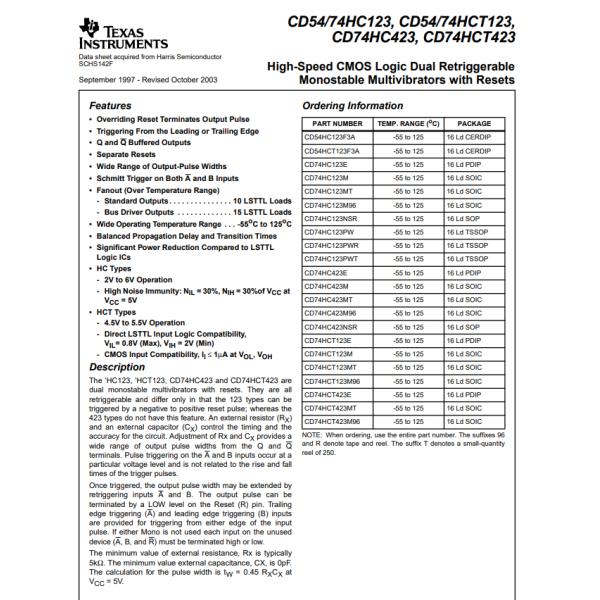CD74HC123NSR Monostable Multivibrator 25 ns 16-SO