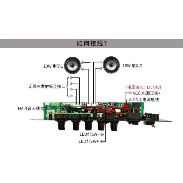 Wireless Wired Microphone Trolley Speaker with FM Radio and Bt Decoder Amplifier Board
